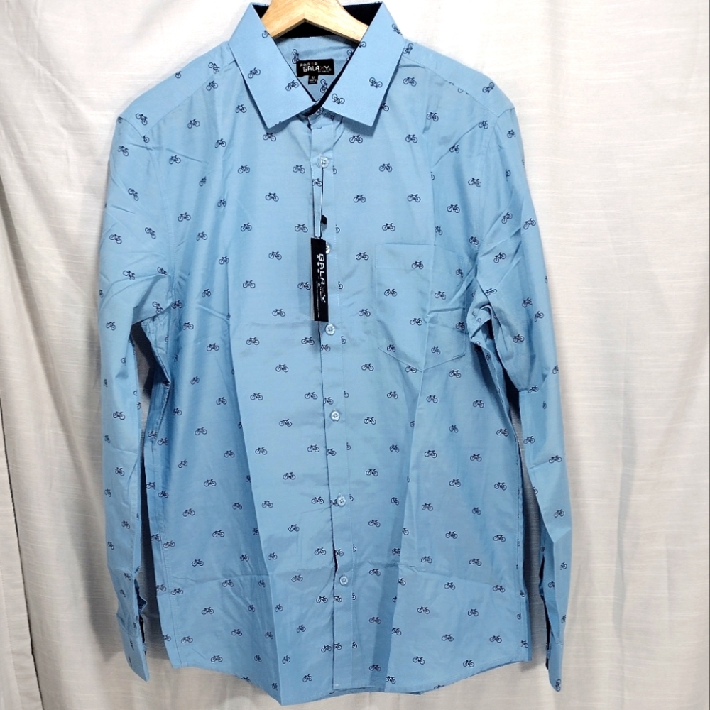 Galaxy by Harvic Slim Fit Bicycle Print Casual Long Sleeve Button Down  Shirt